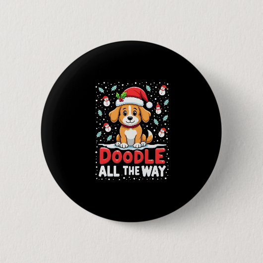 Badge Rond 5 Cm Doodle All The Way Funny Goldendoodle Santa Hat Ch (Devant)