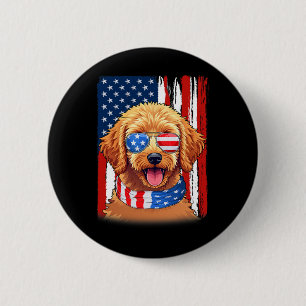Badge Rond 5 Cm Doodle de chien Goldendoodle drapeau Usa Amérique