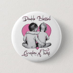 BADGE ROND 5 CM DOUBLE BÉNI   --GRAND-MAMAN DES JUMEAUX