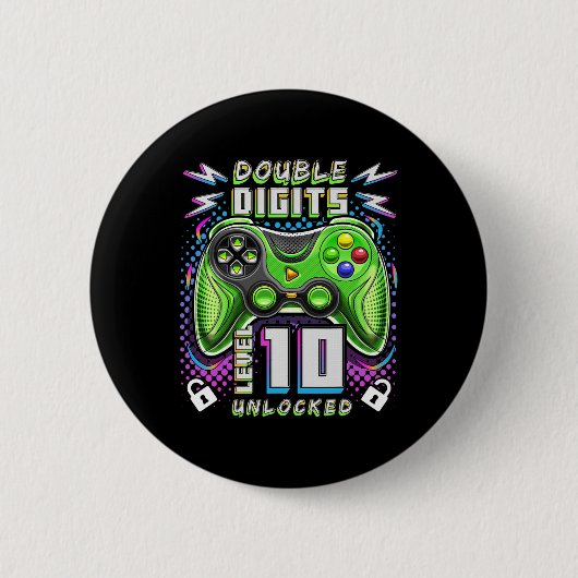 Badge Rond 5 Cm Double chiffres Niveau 10 Déverrouillé Jeu vidéo 1 (Devant)