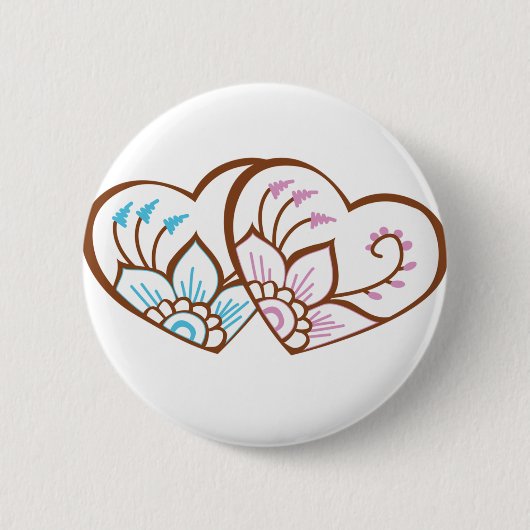 Badge Rond 5 Cm Double de coeur de henné (Devant)