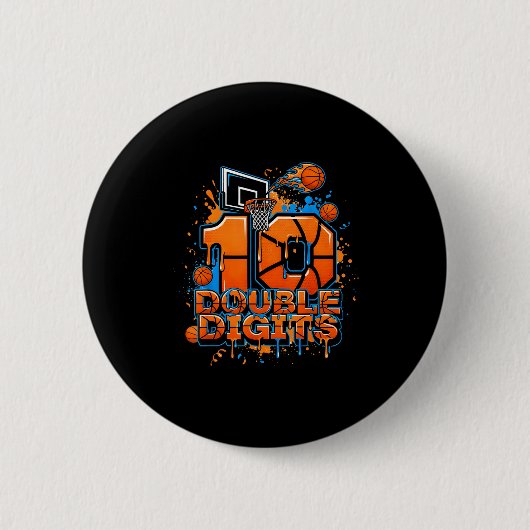 Badge Rond 5 Cm Double Digits Birthday 10 Year Old Boy Basketball (Devant)