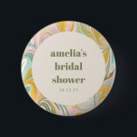 Badge Rond 5 Cm Douce Fête de Mariée Personnalisée Abstrait Pâtes<br><div class="desc">Bouton de Fête de Mariée Personnalisé Abstrait Tourbillon Pastel Mignon Jaune,  Sauge et Rose</div>