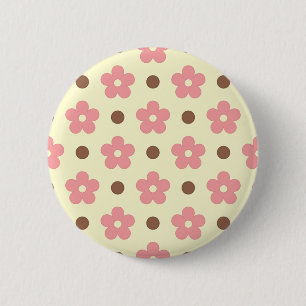 Badge Rond 5 Cm Douce Florale Rose et Motif à Points Marron Rétro