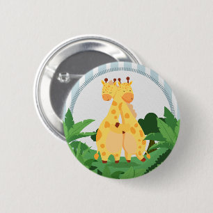 Badge Rond 5 Cm Douce Girafe Sauvage Jumelles Safari Jungle Double
