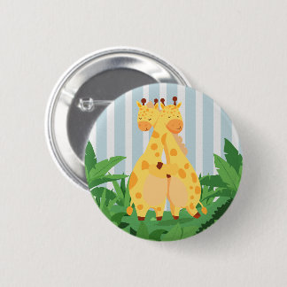Badge Rond 5 Cm Douce Girafe Sauvage Jumelles Safari Jungle Double