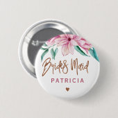 Badge Rond 5 Cm Douche nuptiale en cuivre rose fleuri (Devant & derrière)