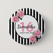 Badge Rond 5 Cm Doux 16 roses roses noires rayures blanches (Devant)