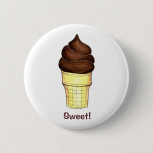 Badge Rond 5 Cm Doux ! Chocolat Soft Sert Ice Crème Cone Foodie