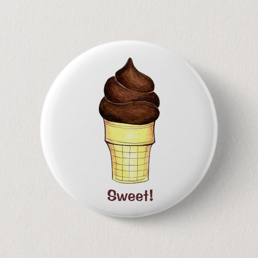 Badge Rond 5 Cm Doux ! Chocolat Soft Sert Ice Crème Cone Foodie (Devant)