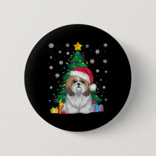 Badge Rond 5 Cm Doux moche arbres de Noël lumières Shih Tzu Chien