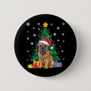 Badge Rond 5 Cm Doux moche Xmas arbre éclaire le Chien Mastiff Tib