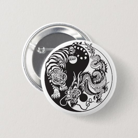 Badge Rond 5 Cm dragon and tiger yin yang (Devant & derrière)