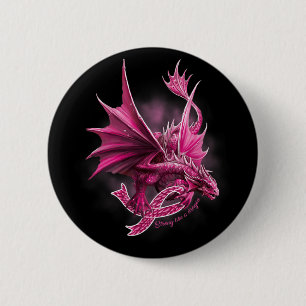 Badge Rond 5 Cm Dragon Avec Ribbon Sensibilisation au cancer du se