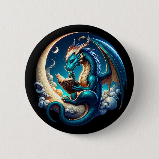 Badge Rond 5 Cm Dragon Bookworm, Moonlight Reading Tee (Devant)