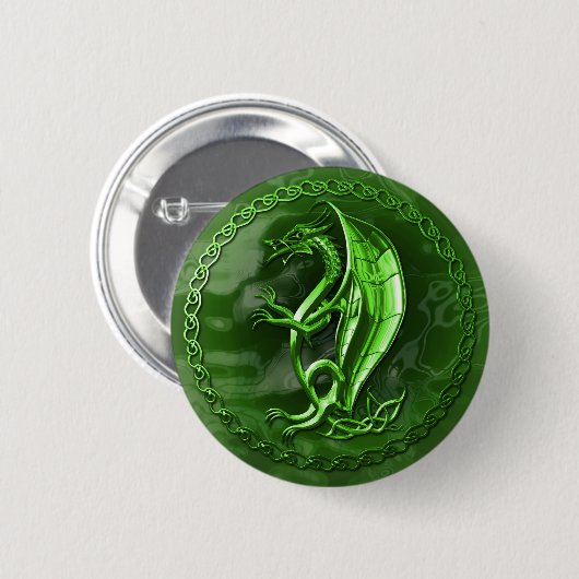 Badge Rond 5 Cm Dragon celtique vert (Devant & derrière)