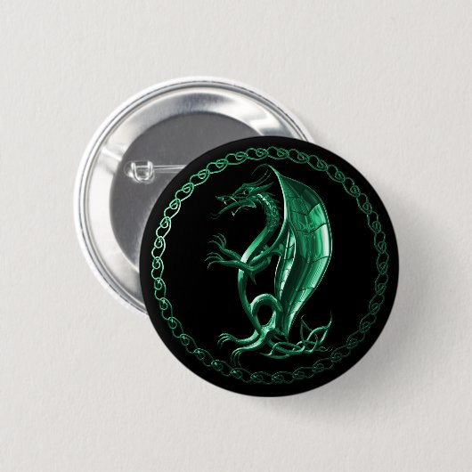 Badge Rond 5 Cm Dragon celtique vert (Devant & derrière)