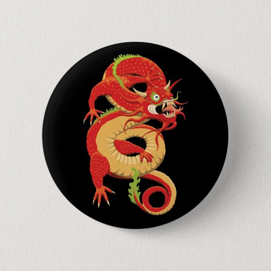 Badge Rond 5 Cm Dragon chinois rouge (Devant)