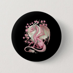 Badge Rond 5 Cm Dragon chinois vintage Asiatique Art Cherry Blosso