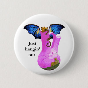 Badge Rond 5 Cm Dragon et vase