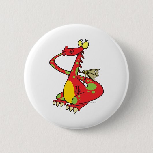 Badge Rond 5 Cm dragon idiot avec queue dans la bouche (Devant)