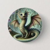 Badge Rond 5 Cm Dragon Jabberwocky Cute Imaginaire Créature Art (Devant)