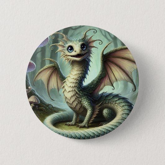 Badge Rond 5 Cm Dragon Jabberwocky Cute Imaginaire Créature Art (Devant)