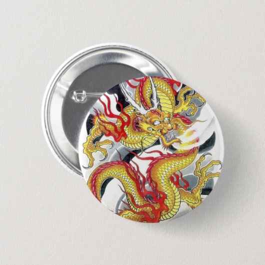 Badge Rond 5 Cm Dragon jaune japonais (Devant & derrière)