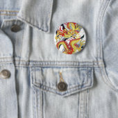 Badge Rond 5 Cm Dragon jaune japonais (En situation)