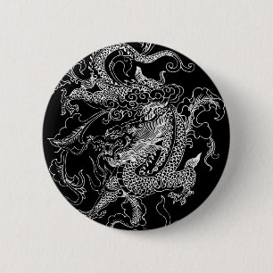 Badge Rond 5 Cm Dragon noir et blanc