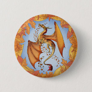 Badge Rond 5 Cm Dragon orange d'art d'imaginaire de nature