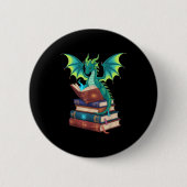 Badge Rond 5 Cm Dragon Reading Books Fantasy Lovers Mythical Creat (Devant)