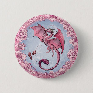 Badge Rond 5 Cm Dragon rose d'art d'imaginaire de nature de