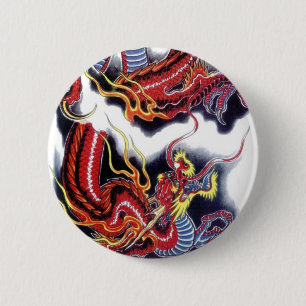 Badge Rond 5 Cm Dragon rouge japonais