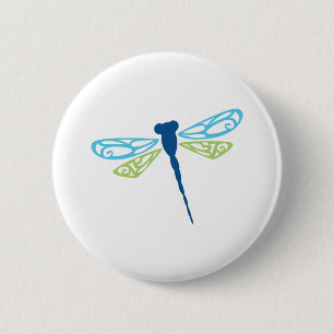 Badge Rond 5 Cm Dragonfly bleu et vert