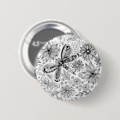 Badge Rond 5 Cm Dragonfly et doodle de fleurs (Devant & derrière)