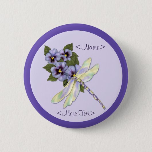 Badge Rond 5 Cm Dragonfly et Pansies (Devant)