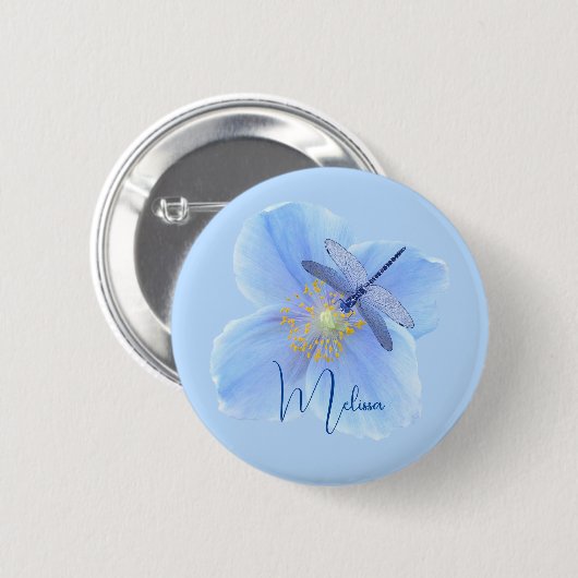 Badge Rond 5 Cm Dragonfly on Blue Poppy bouton (Devant & derrière)