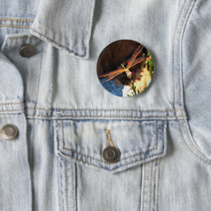 Badge Rond 5 Cm Dragonfly With Sunlight Gilded Wings