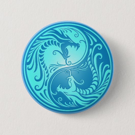 Badge Rond 5 Cm Dragons de Yin Yang, bleu-clair (Devant)