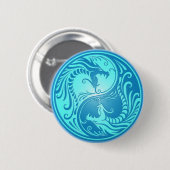 Badge Rond 5 Cm Dragons de Yin Yang, bleu-clair (Devant & derrière)