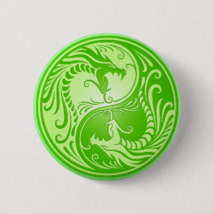 Badge Rond 5 Cm Dragons de Yin Yang, vert clair