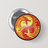 Badge Rond 5 Cm Dragons, rouge et jaune de Yin Yang (Devant & derrière)