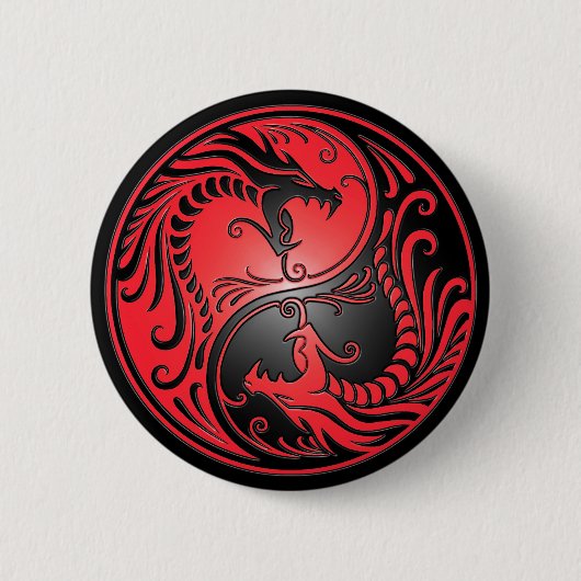 Badge Rond 5 Cm Dragons, rouge et noir de Yin Yang (Devant)
