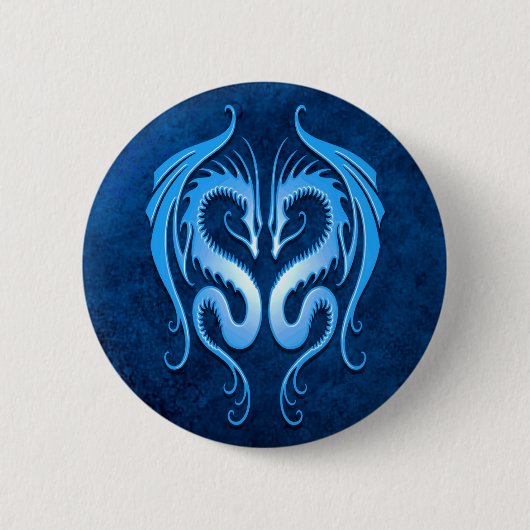Badge Rond 5 Cm Dragons tribaux, bleus (Devant)