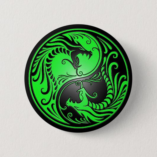 Badge Rond 5 Cm Dragons, vert et noir de Yin Yang (Devant)