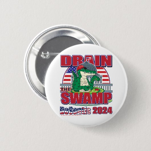 Badge Rond 5 Cm Drain-The-Swamp-DeSantis-2024 (Devant & derrière)