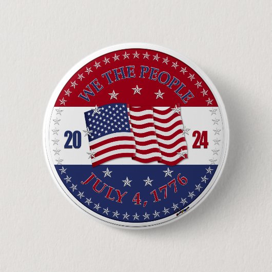 Badge Rond 5 Cm Drapeau 2024 USA Nous Le Peuple (Devant)