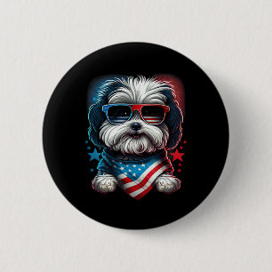 Badge Rond 5 Cm Drapeau 4 juillet Patriotique Havanais Dog Us