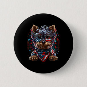 Badge Rond 5 Cm Drapeau 4 juillet Yorkie Dog Us Patriotique